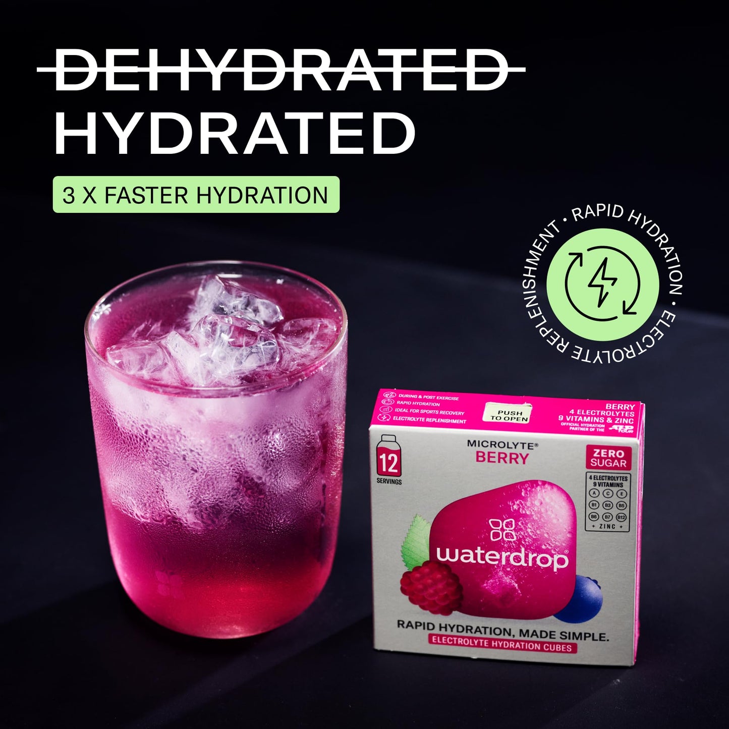 waterdrop Microlyte BERRY Electrolyte Hydration Tablets with 4 Electrolytes 9 Vitamins Zinc Sugar free Low Calories and Vegan Sportsdrink  24 Cubes
