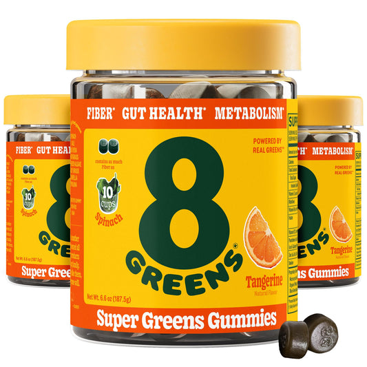 8Greens Daily Fiber Super Greens Gummies - Tangerine Flavor: Boost Immune System & Digestive Health with 8 Real Greens - Non-GMO Formula, Chewables, 50 Vegan Gummies, Pack of 3