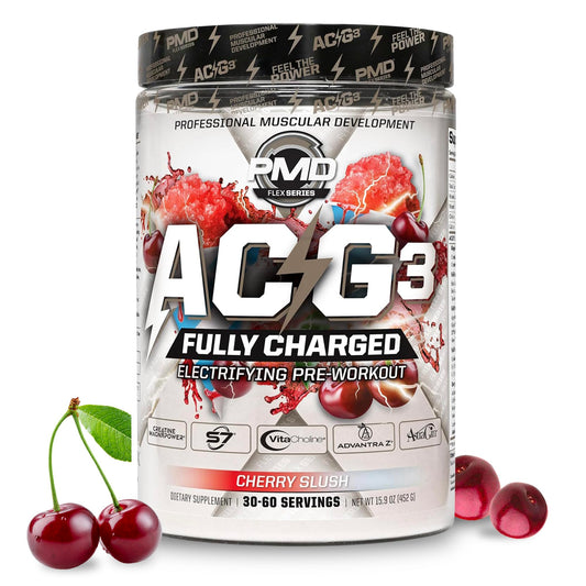 PMD Sports ACG3 Fully Charged - Electrifying Pre Workout Powder - High Energy & Pump Pre Workout for Men and Women to Maximize Focus, Endurance & Performance - Cherry Slush (30-60 Servings)