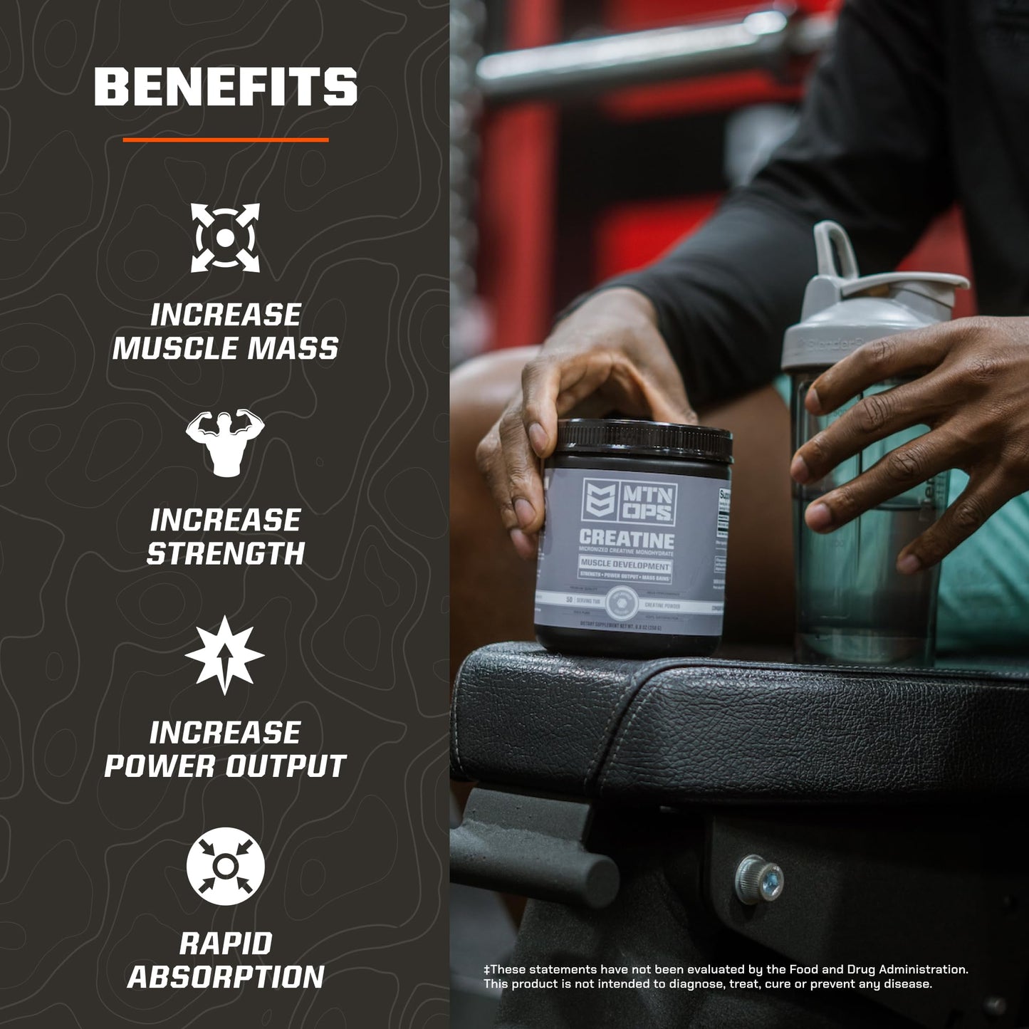 MTN OPS Creatine Monohydrate Powder, Unflavored 50 Serving Tub - 100% Pure Micronized for Muscle Mass, Strength & Power