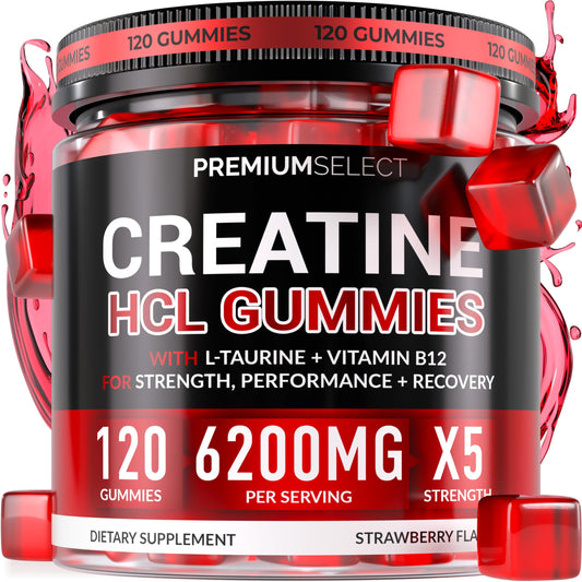 Creatine HCL Gummies for Men & Women 5g Sugar Free - 120 Creatine Gummies for Muscle Strength, Muscle Builder, Energy Boost, Booty Gain, Pre-Workout & Recovery Supplement Gummy Chews