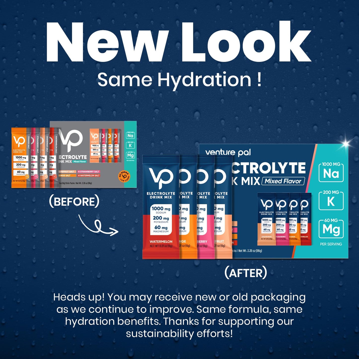 Venture Pal High Sodium Sugar Free Electrolytes Powder Packet - Hydration Packets with Sodium, Potassium & Magneisum | Zero Calories | Vegan | Keto & Paleo Friendly Electrolyte Drink Mix | 16 Stick