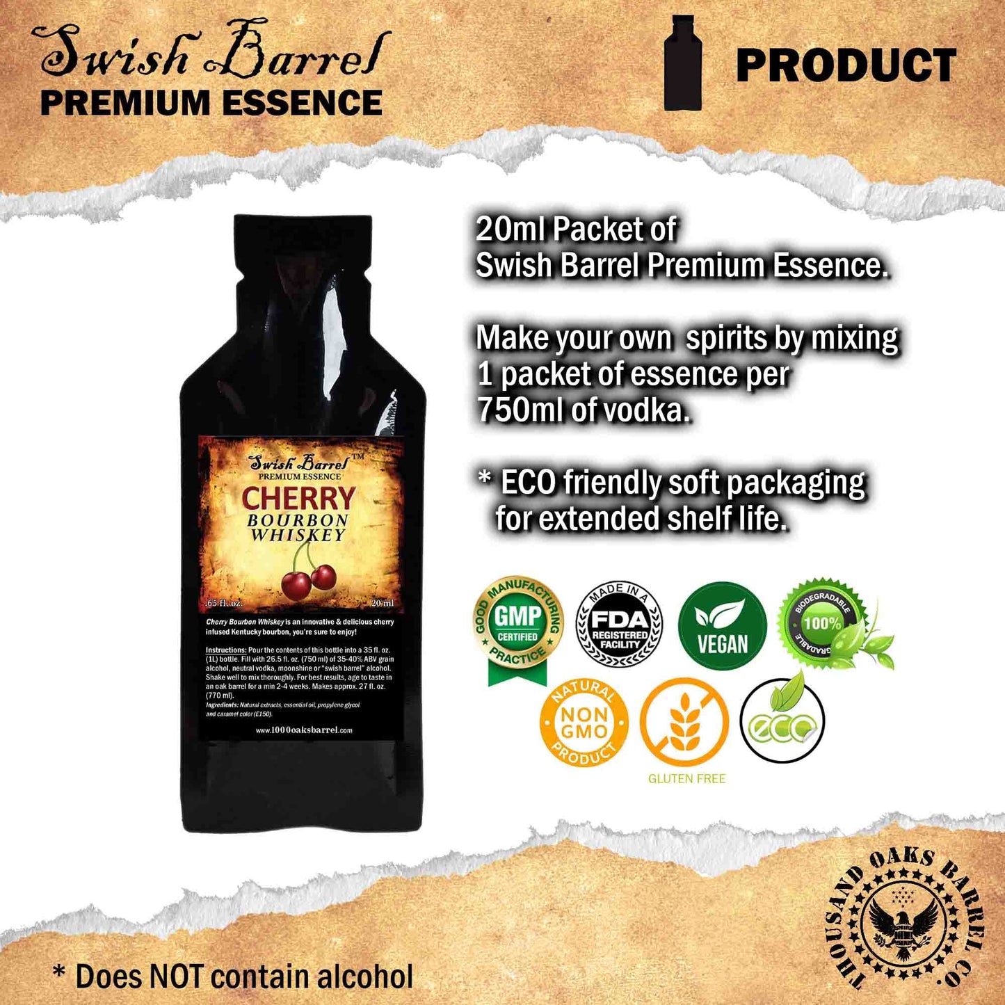 Cherry Bourbon Whiskey Essence  Bootleg Kit Refills  Thousand Oaks Barrel Co  Gourmet Flavors for Cocktails Mixers and Cooking  20ml 65oz Packet