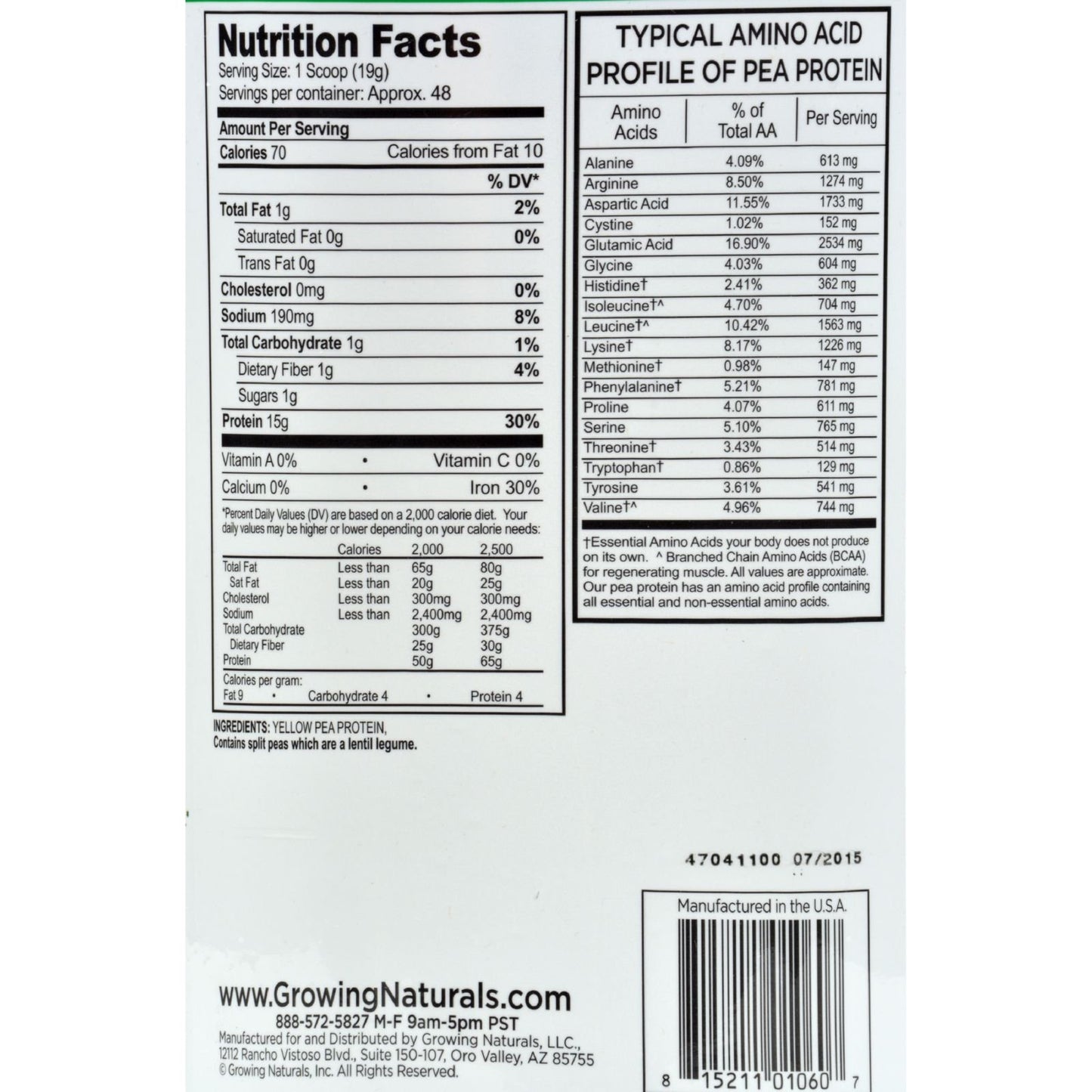 Plant Based Protein, Original Gold Standard Raw Pea Protein Powder - Growing Naturals - Non-GMO, Vegan, Gluten-Free, Keto Friendly, Shelf-Stable (Original Unflavored, 2 Pound (Pack of 1))