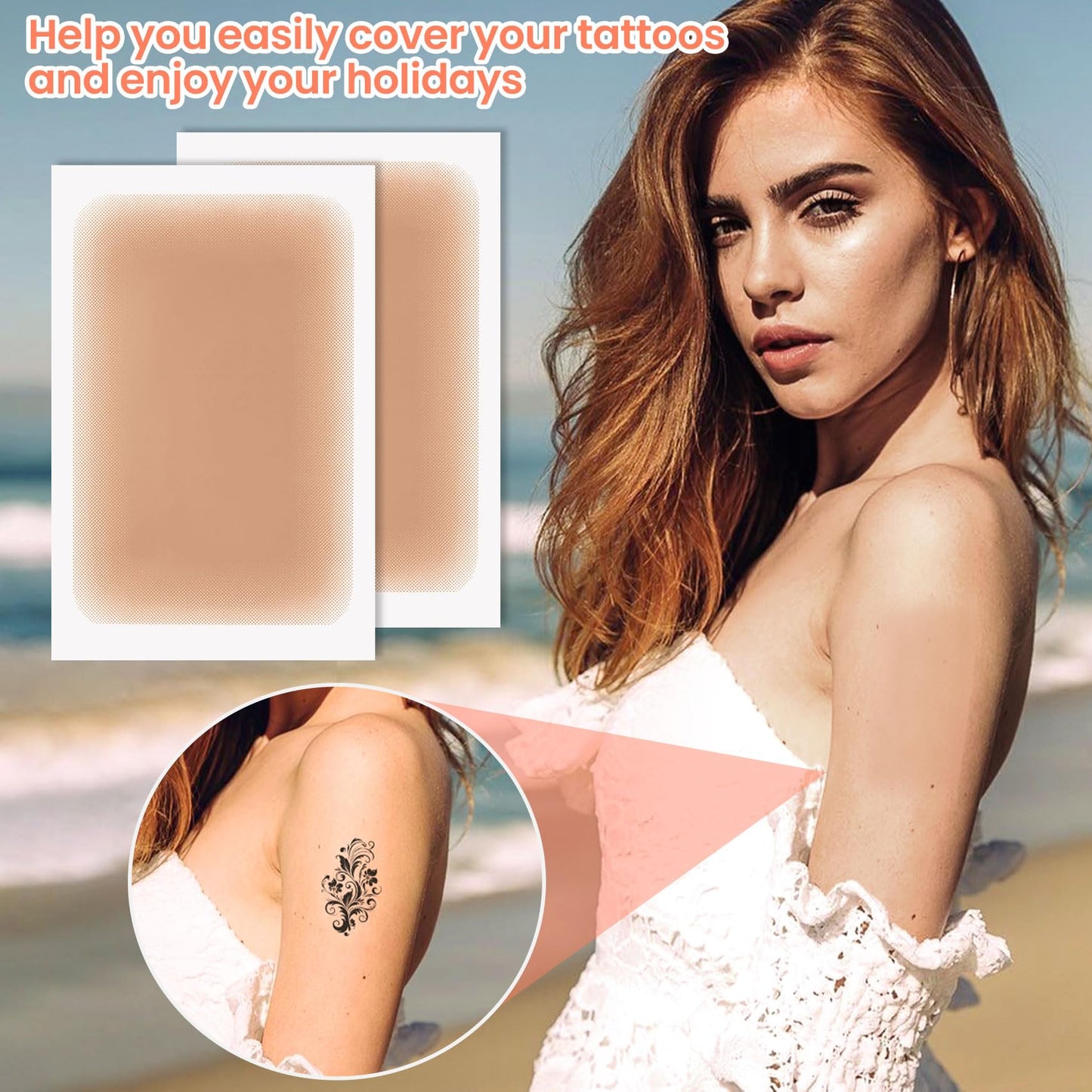 JYvivid 4 Pcs Tattoo Cover Up Patch, Ultra Thin Skin Cover Up Pad, Waterproof Breathable Scar Patch, Invisible Sweatproof Concealer Makeup Sticker for Tattoo, Dark Spots, Scar, Birthmarks (Dark Skin)