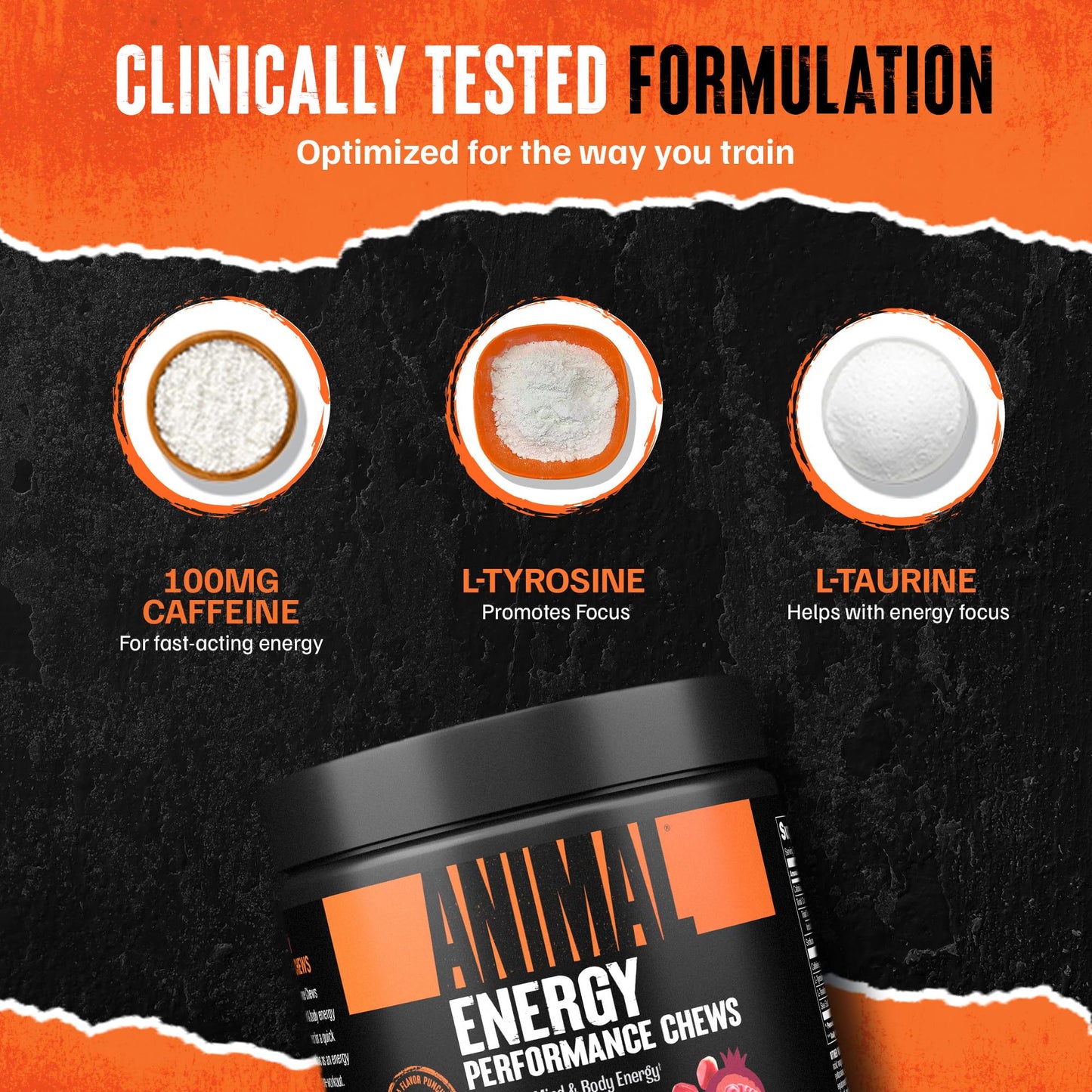 Animal Energy Chews with Caffeine - Fast Acting Energy, Nootropic Supplement with L-Tyrosine, L-Taurine, Sea Salt for Focus & Cognitive Performance, Pre Workout Gym, Cycling & Running Chews - Pomberry