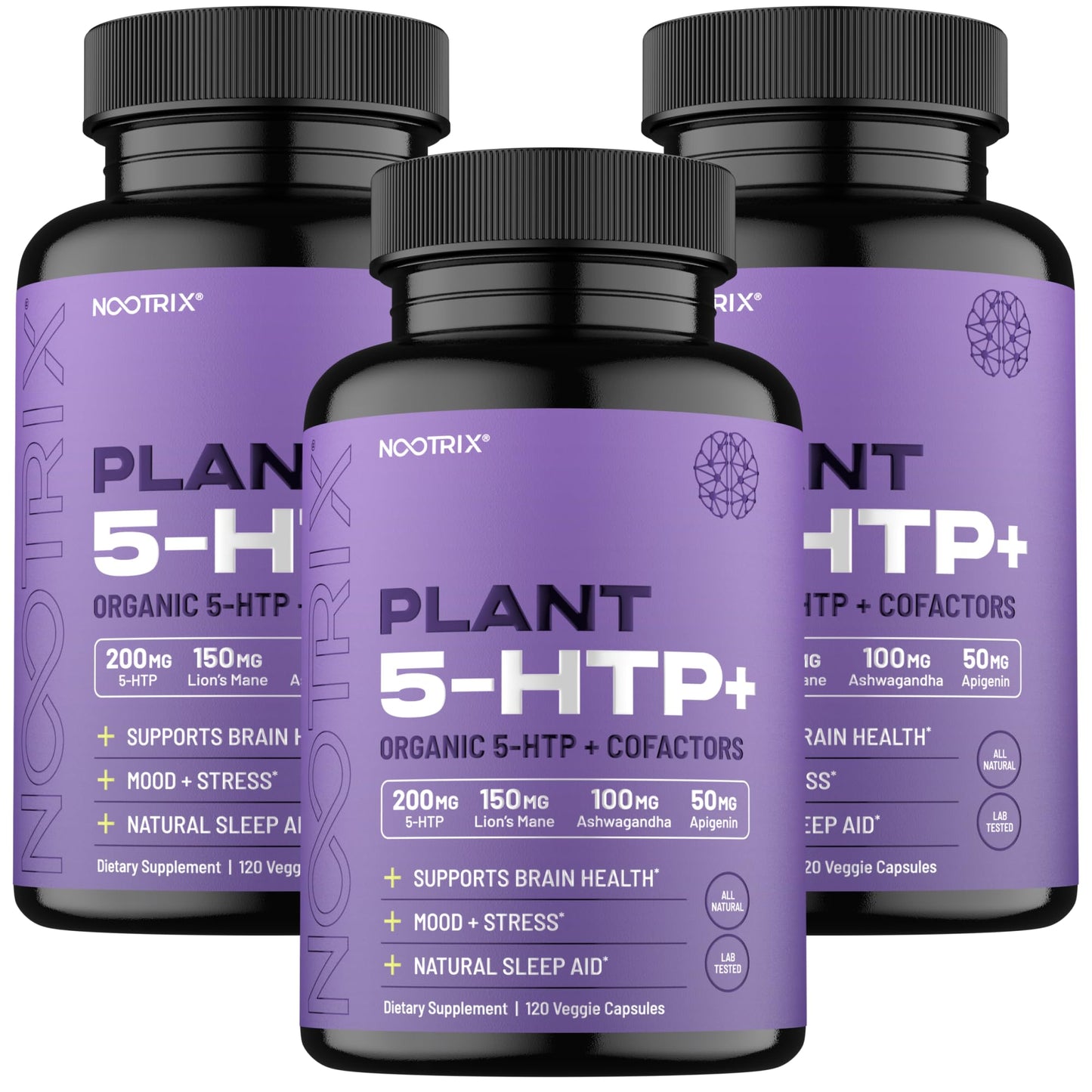 Organic Plant 5 HTP+ Cofactor, 200mg | Brain Supplement, Supports Mood, Cognitive Health & Better Sleep | Vitamin B6 & L Theanine | 360 Capsules