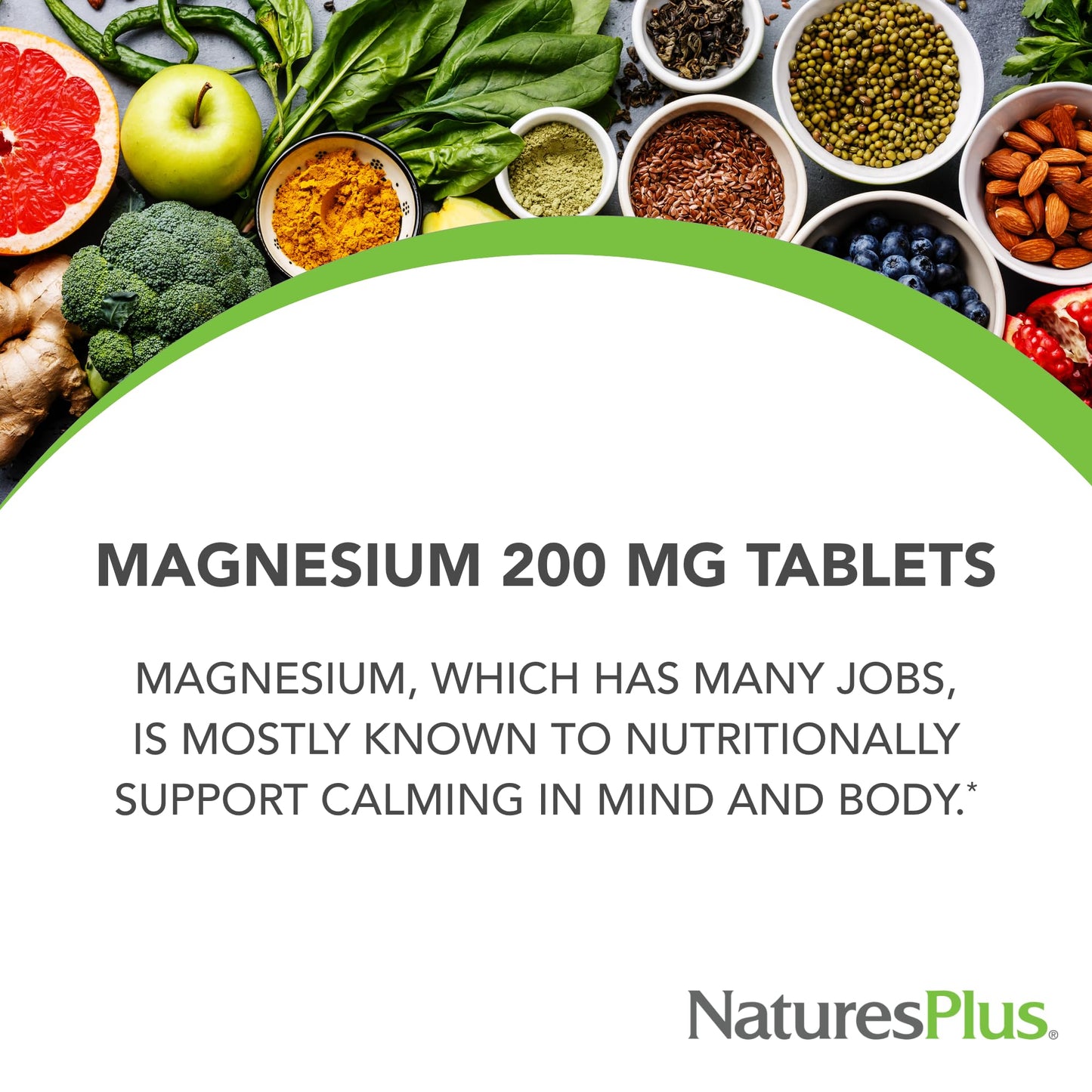 NaturesPlus Magnesium - 200 mg, 90 Tablets - Vegetarian, Gluten Free - 90 Servings