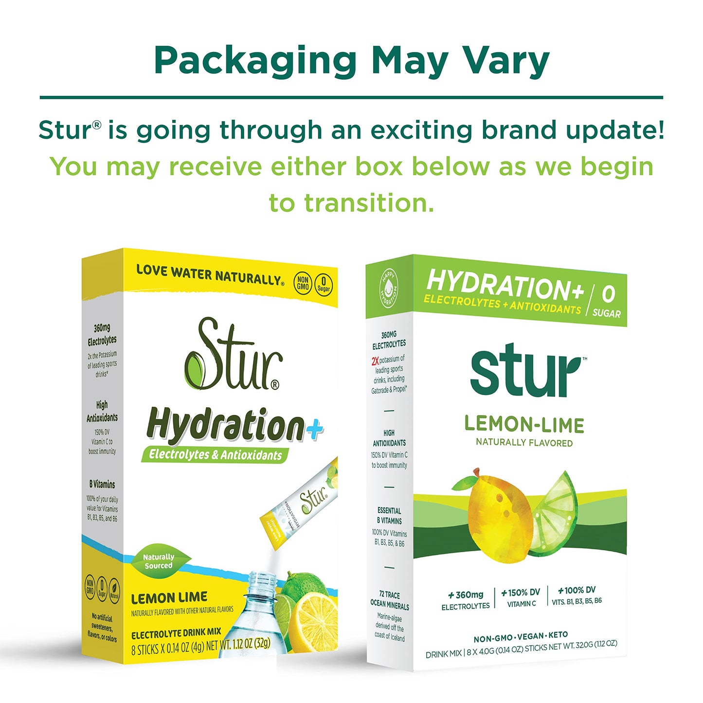 Stur Electrolytes Powder Hydration Packets | Lemon Lime | Sugar Free Water Flavor Packets for Workout Recovery | High Antioxidants & B Vitamins | Keto, Vegan, Non-GMO, Paleo (96 Packets)