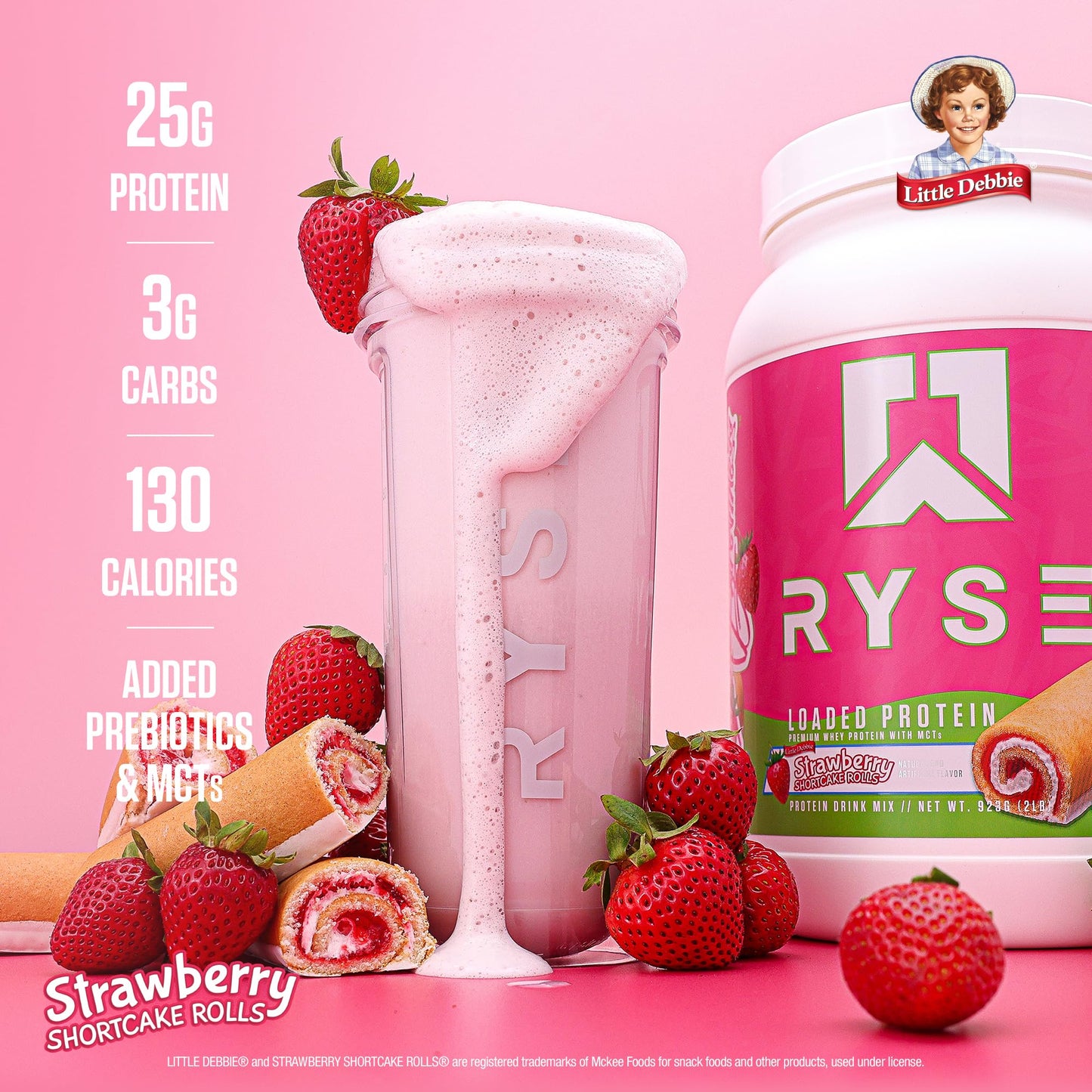 Ryse Loaded Protein Powder | 25g Whey Protein Isolate & Concentrate | with Prebiotic Fiber & MCTs | Low Carbs & Low Sugar | 27 Servings (Strawberry Shortcake Rolls)