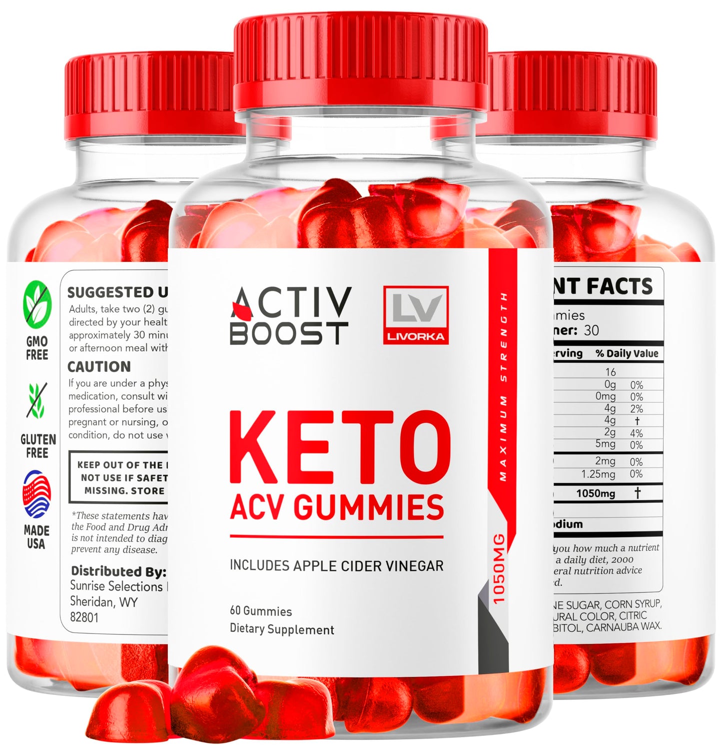 (5 Pack) ActivBoost Keto ACV Gummies 1050 MG, Advanced Formula, 300 Gummies for 5 Months
