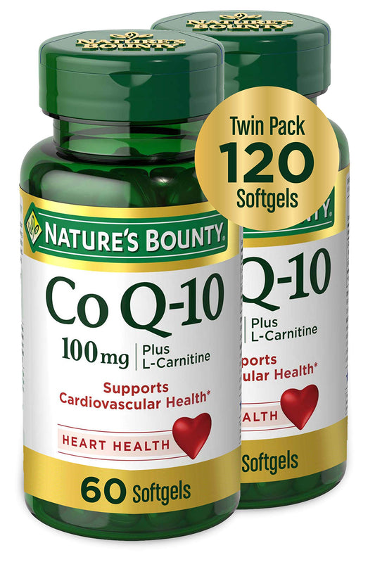 CoQ10 by Nature's Bounty, Dietary Supplement, Supports Heart Health, 100mg Plus L-Carnitine, Twin Pack, 120 Softgels