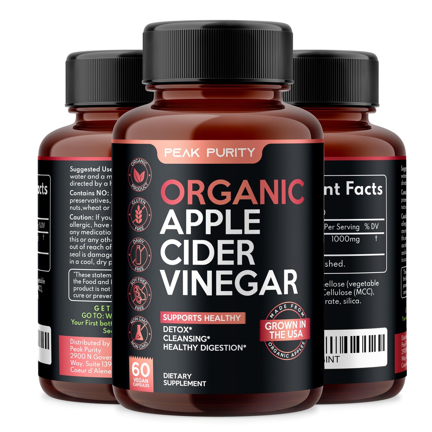 100% Organic Raw Apple Cider Vinegar Capsules - Natural Detox Gut Cleanse & Healthy Digestion - Tasteless & Easy to Swallow - Extra Strength ACV Pills - 1000 mg