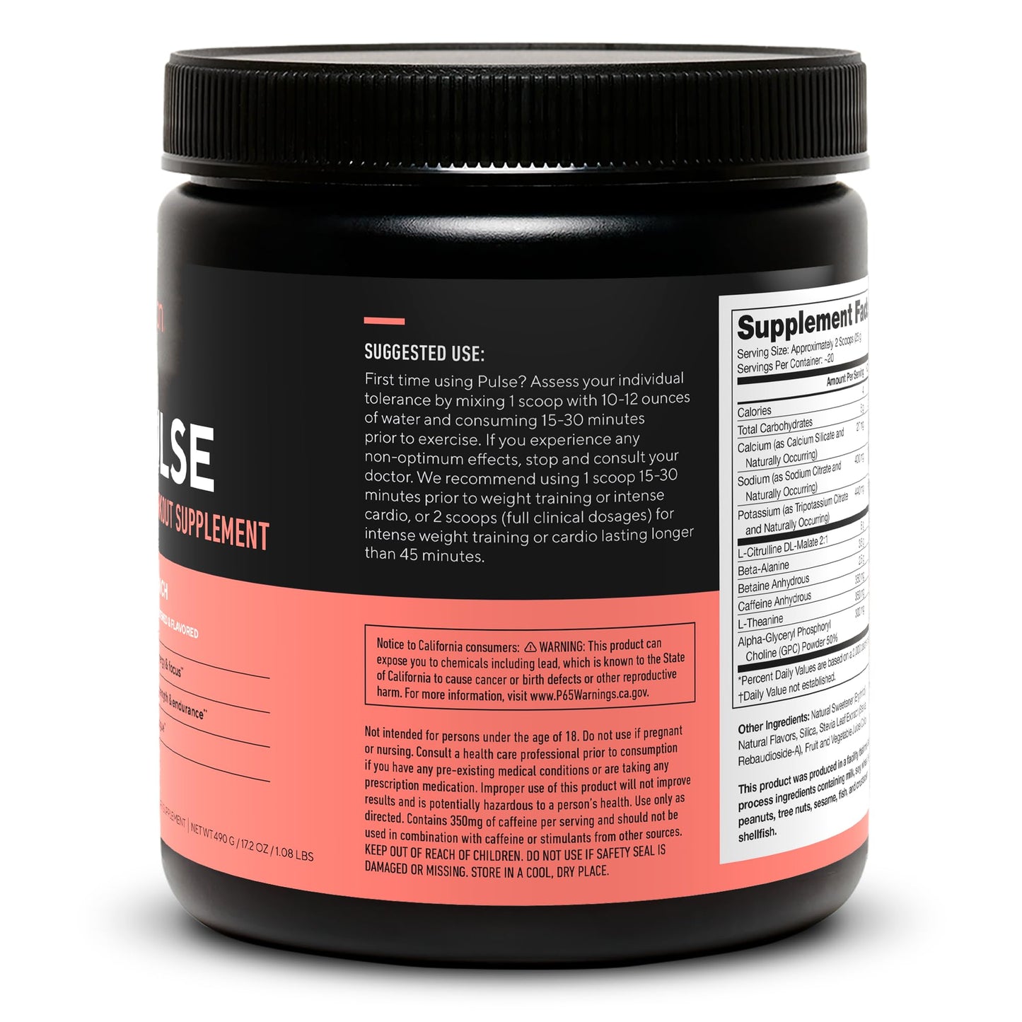 LEGION Pulse Pre Workout Supplement - All Natural Nitric Oxide Preworkout Drink to Boost Energy, Creatine Free, Naturally Sweetened, Beta Alanine, Citrulline, Alpha GPC (Fruit Punch)
