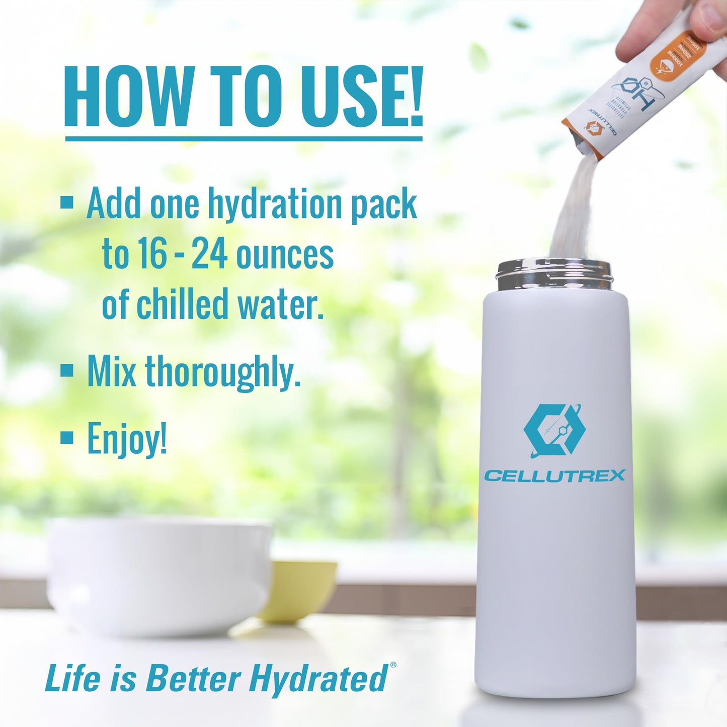 Cellutrex® H2O Electrolytes - Watermelon | Zero Sugar Electrolyte Powder Drink Mix | Natural Salt, Non-GMO Electrolytes for Workouts, Fasting, Wellness, and Travel | 20 Easy-Open Stick Packs