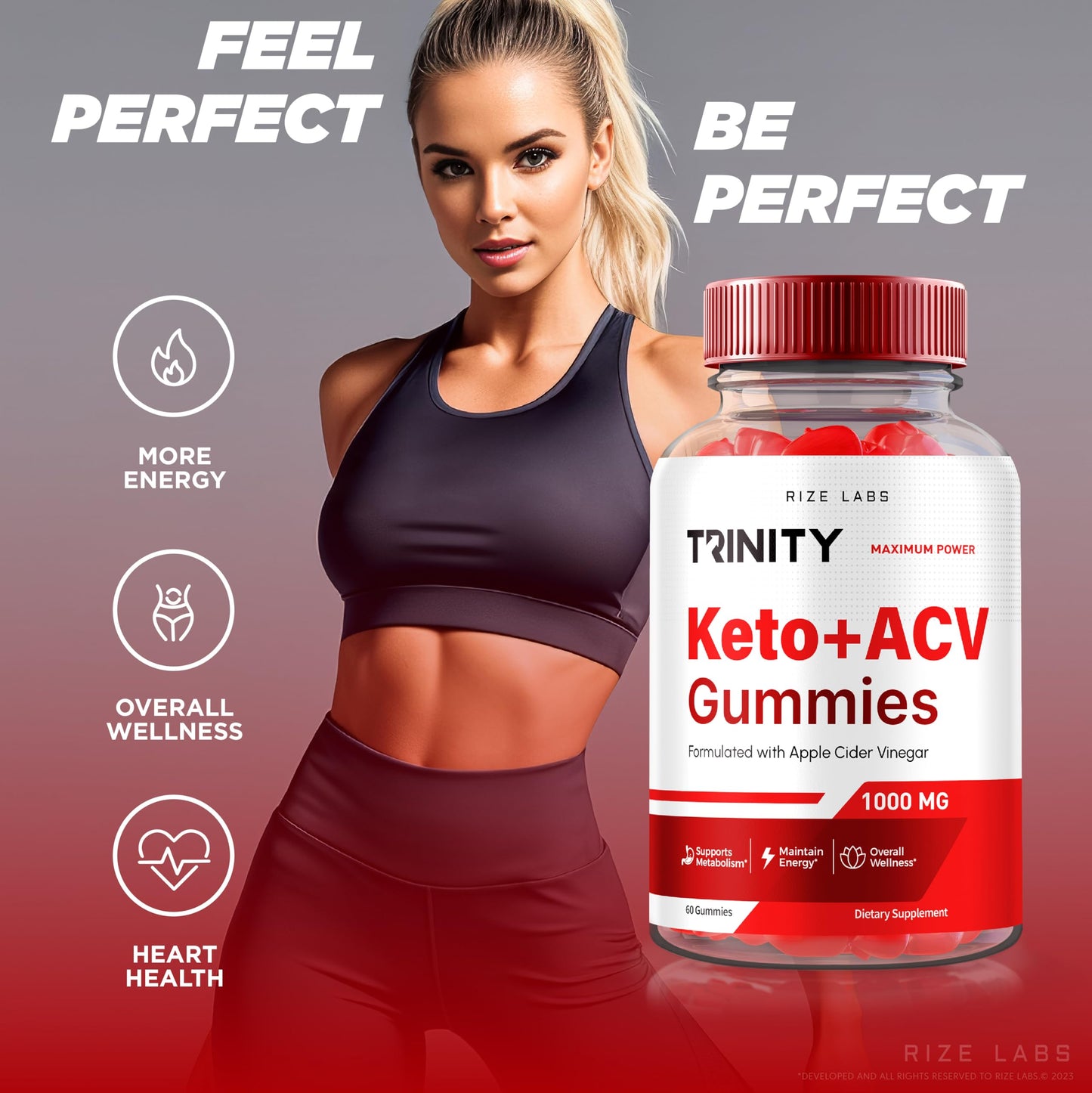 rize labs - Trinity Keto+ACV Gummies for Advanced Weight Loss, All Natural Apple Cider Vinegar Supplement, 500 mg (60 Gummies)