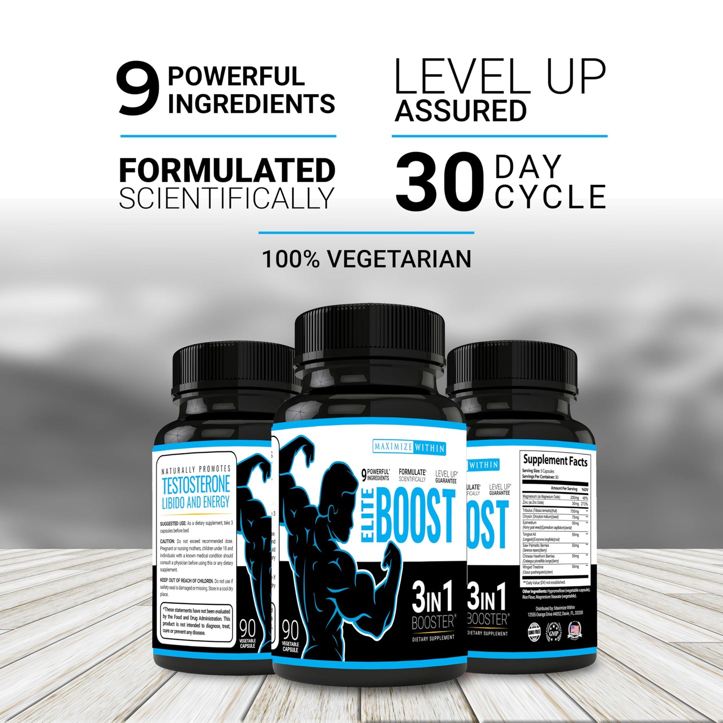 Maximum Slim Elite Boost 3 in 1 Formula Naturally Promotes Testosterone Libido, Energy,Muscle Mass & Stamina, Powerful Ingredients Veggie Capsules