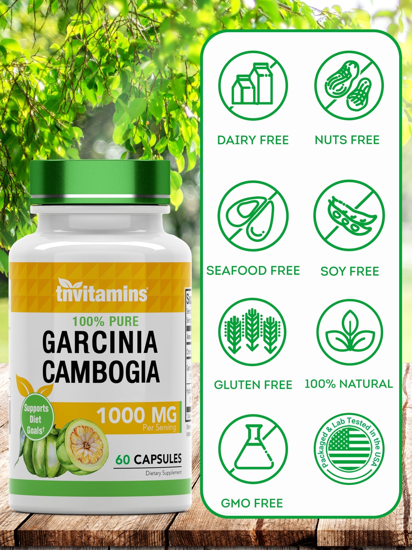 tnvitamins Garcinia Cambogia Extract Capsules (1000 MG x 60 Pills) with Chromium | Weight Loss Pills for Women & Men* | Appetite Suppressant for Weight Loss