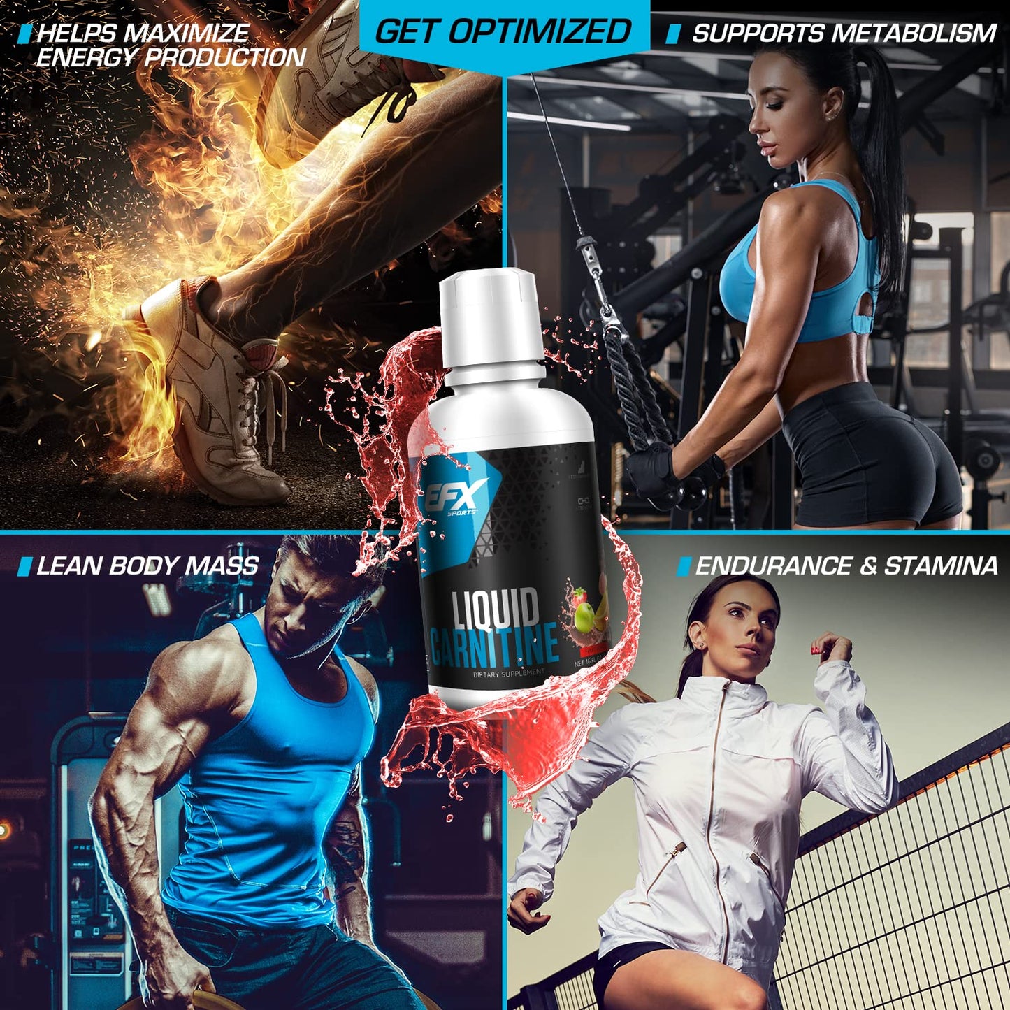 EFX Sports L-Carnitine Liquid 1500mg, Improve Performance and Strength, Vitamin B5 (31 Servings, Fruit Punch)