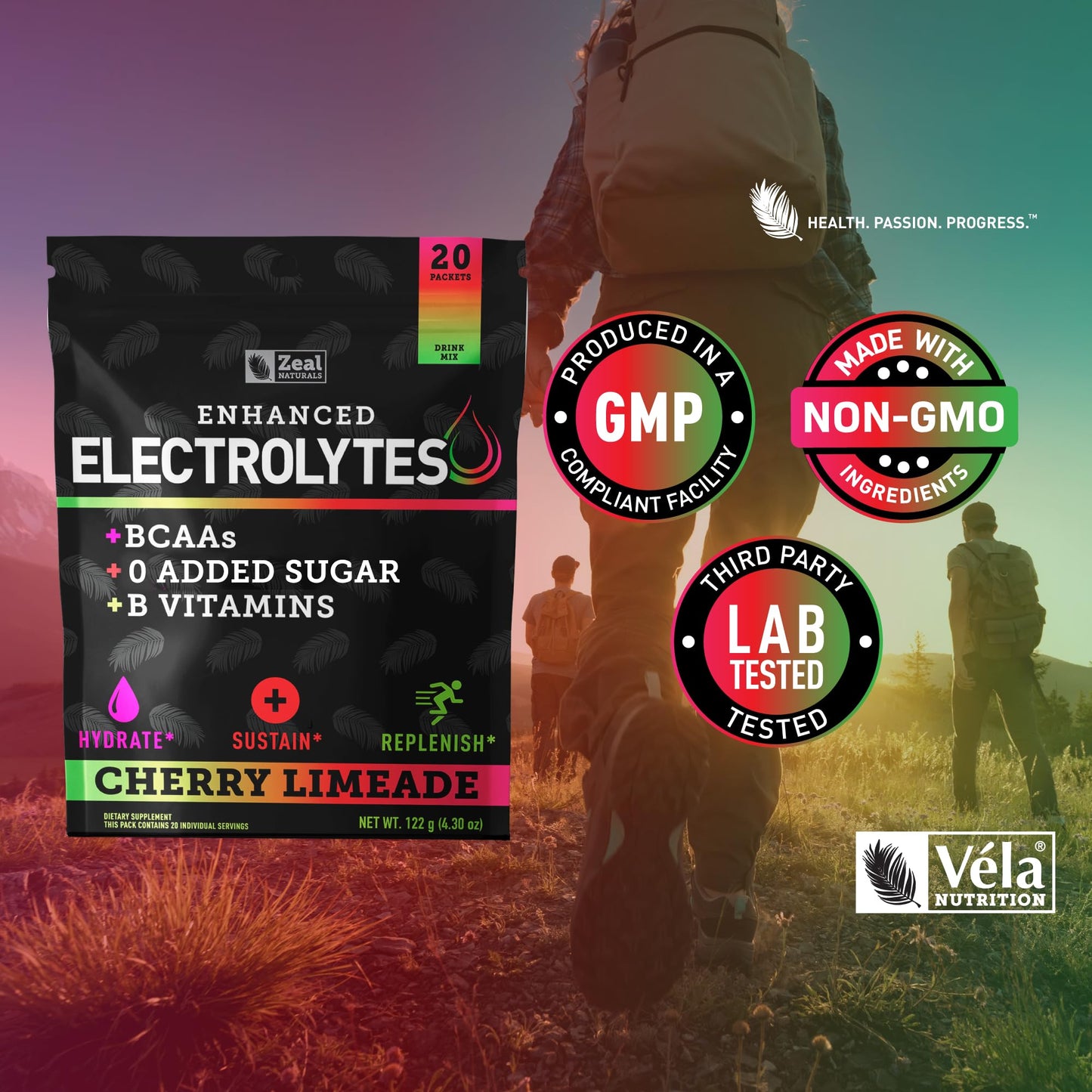 Enhanced Electrolyte Powder Stick Packs (Cherry Limeade | 20 Packets) w 0 Sugar +BCAAs +B-Vitamins Electrolyte Supplement w Potassium Zinc & Magnesium for Hydration - Keto Electrolytes