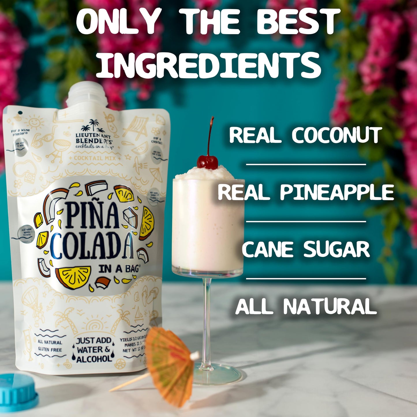 Lt Blenders Pina Colada in a Bag  Pina Colada Drink Mix  Each Bag Makes 12 Gallon of Slushie Pina Colada Mix  Cocktail Mix  Make a Cocktail Wine Slushie or Mocktail  Pack of 4