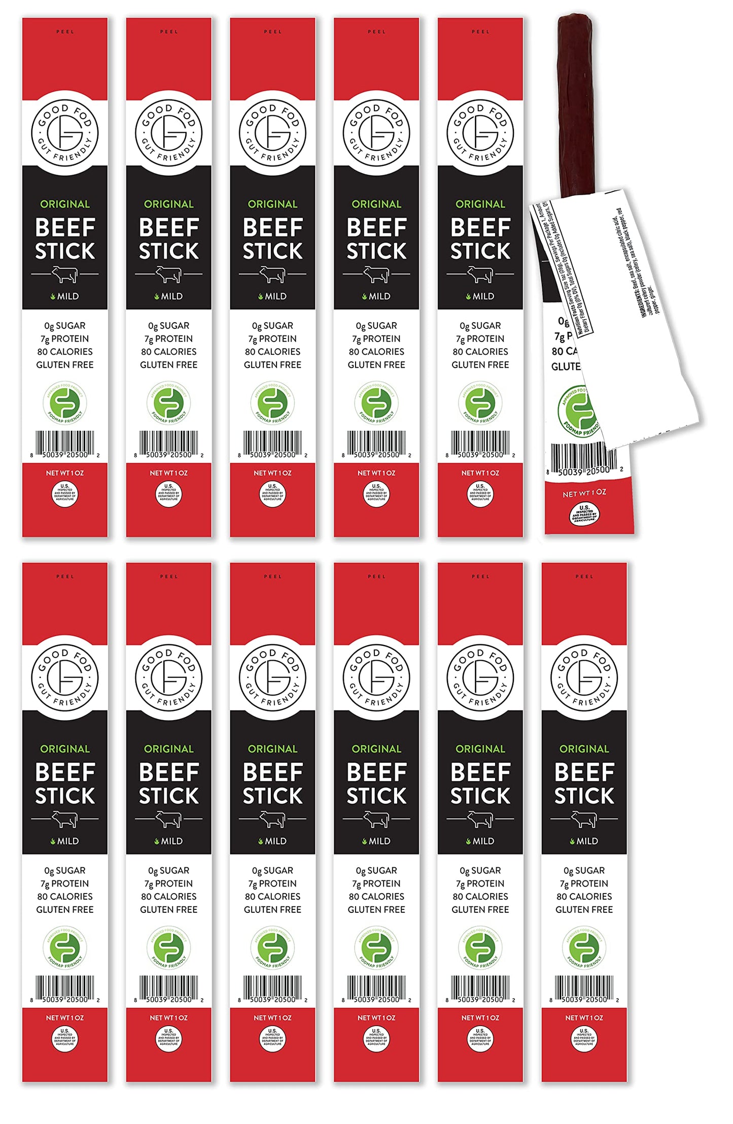 Good Fod Foods Original Meat Sticks  Low FODMAP Snacks for a Healthy Gut Zero Sugar Jerky Sticks Keto Friendly GlutenFree Beef Sticks 1 Ounce 12 Pack