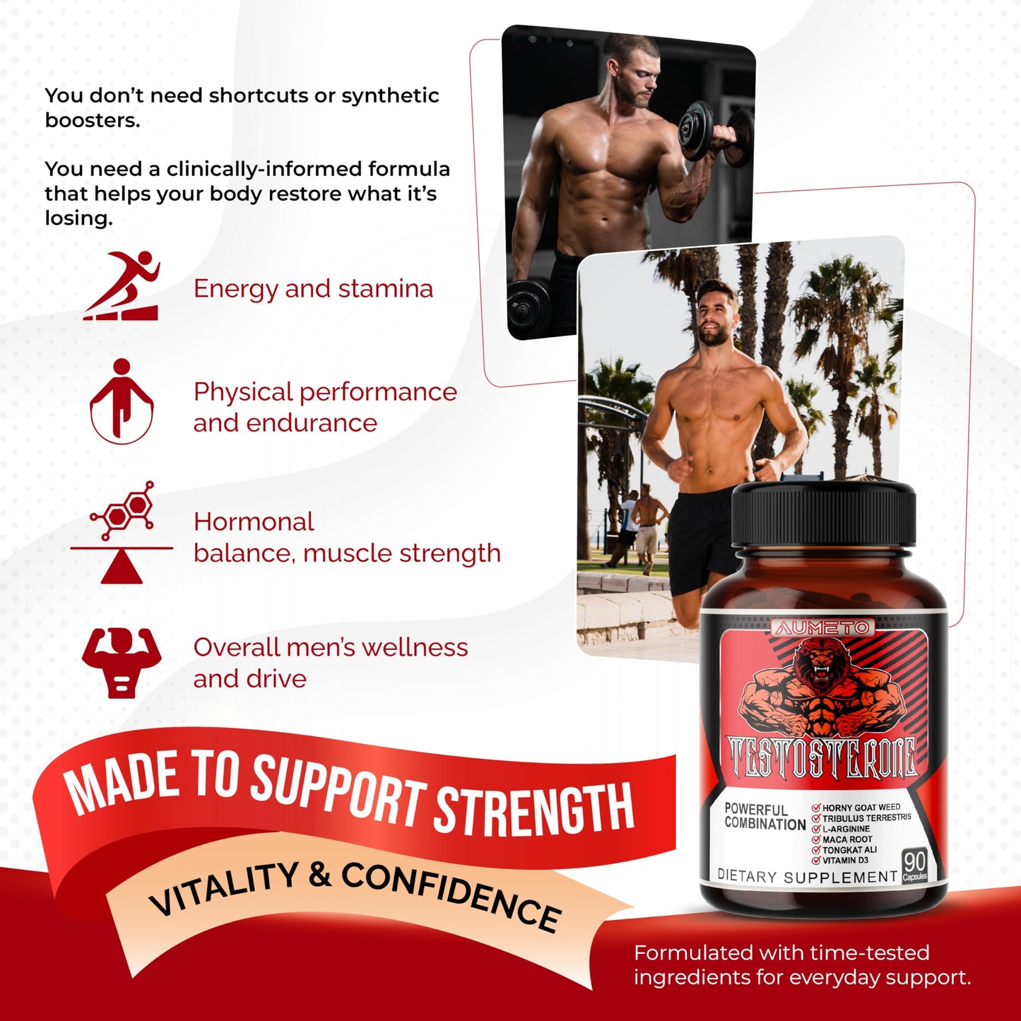 8IN1 Ultra Test Support with Tribulus Terrestris, Tongkat Ali, Maca Root, Beet Root, L-Arginine, Vitamin D3 - Strength, Stamina & Muscle Growth Support (90 Count (Pack of 1))