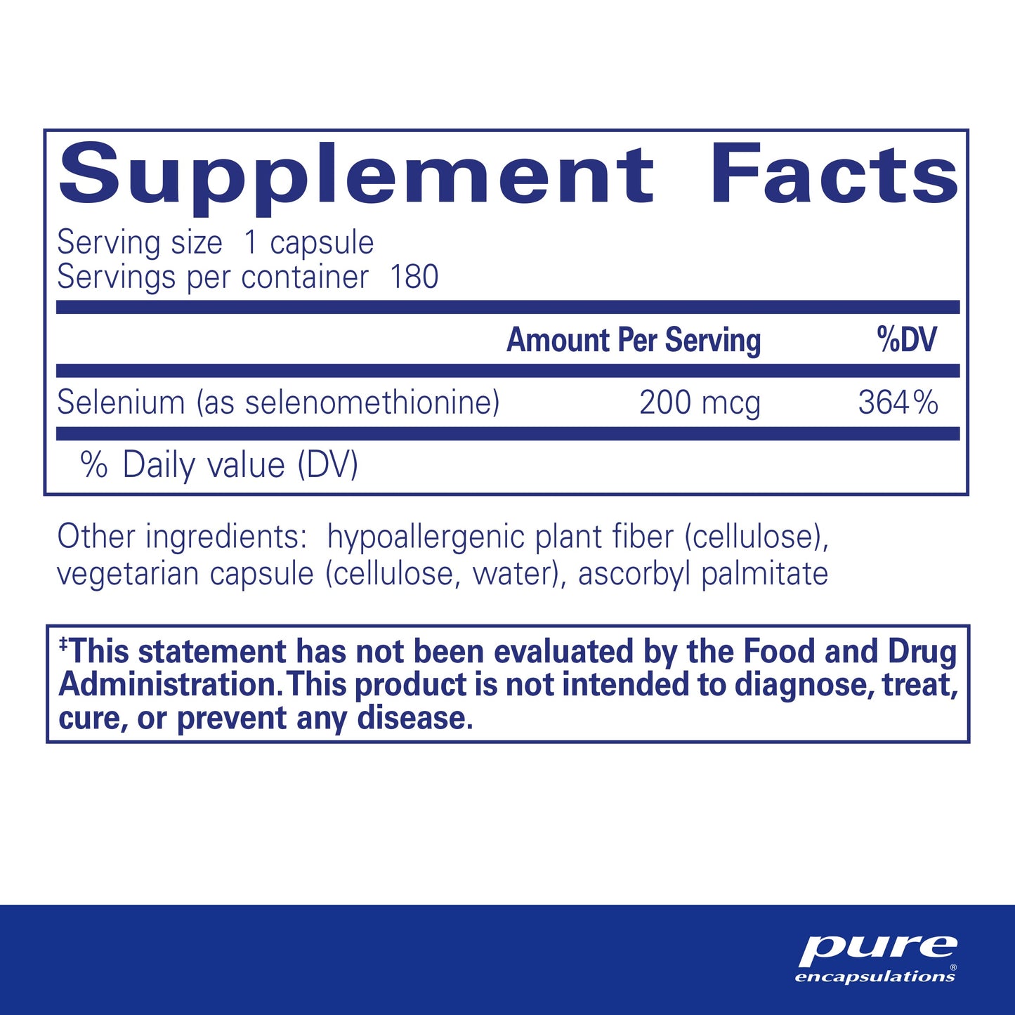 Pure Encapsulations Selenium - 200 mcg - for Healthy Cellular Function, Immune System & Antioxidant Defenses - Mineral Supplement - Vegan & Gluten Free - 180 Capsules