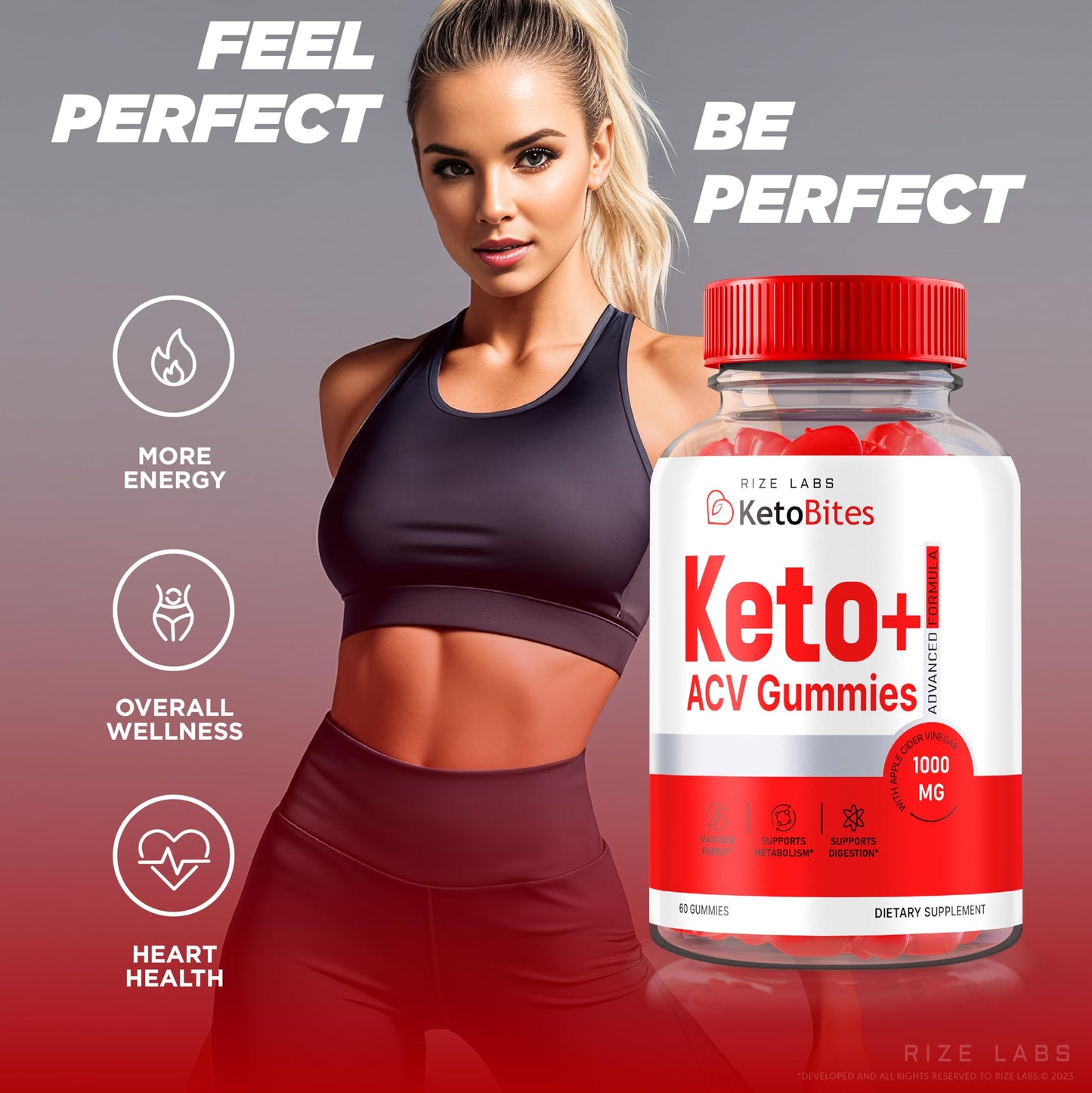 rize labs KetoBites Keto+ACV Gummies, All Natural Gummies for Advanced Weight Loss, Apple Cider Vinegar Supplement, Official Reviews (60 Gummies)