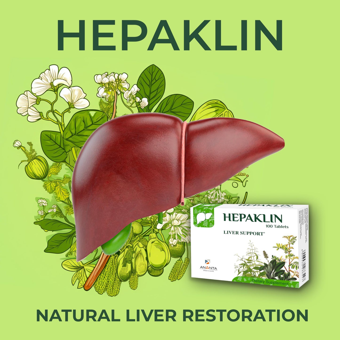 Ananta Medicare USA Hepaklin Liver Support Supplement - Herbal Formula for Liver Health & Bile Flow - Supports Natural Detox & Fat Metabolism - 120 Tablets
