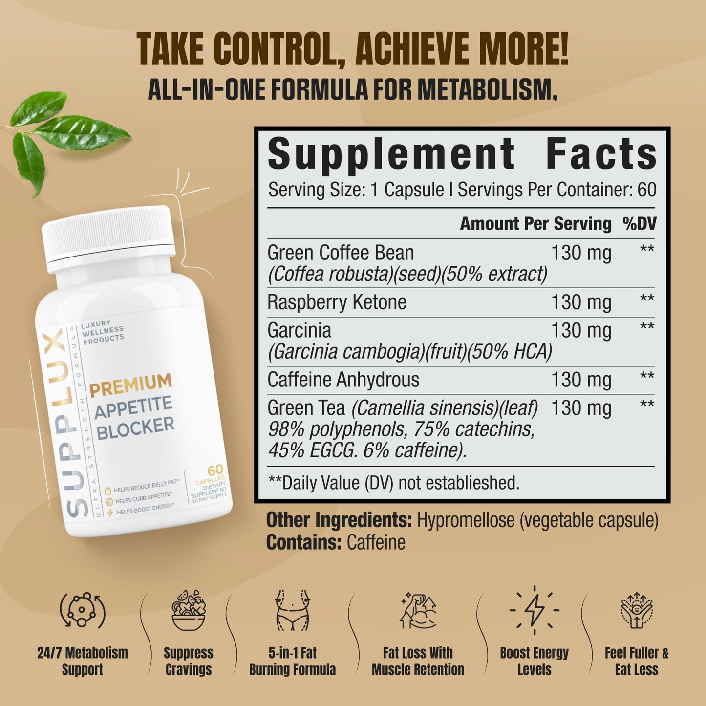 SuppLux | PREMIUM Appetite Suppressant Weight Loss Pills for Women | Belly Fat Burner, Carb Blocker, Energy Booster, Metabolsim Activating | Natural & Safe 3rd Party Tested - 60 Capsules