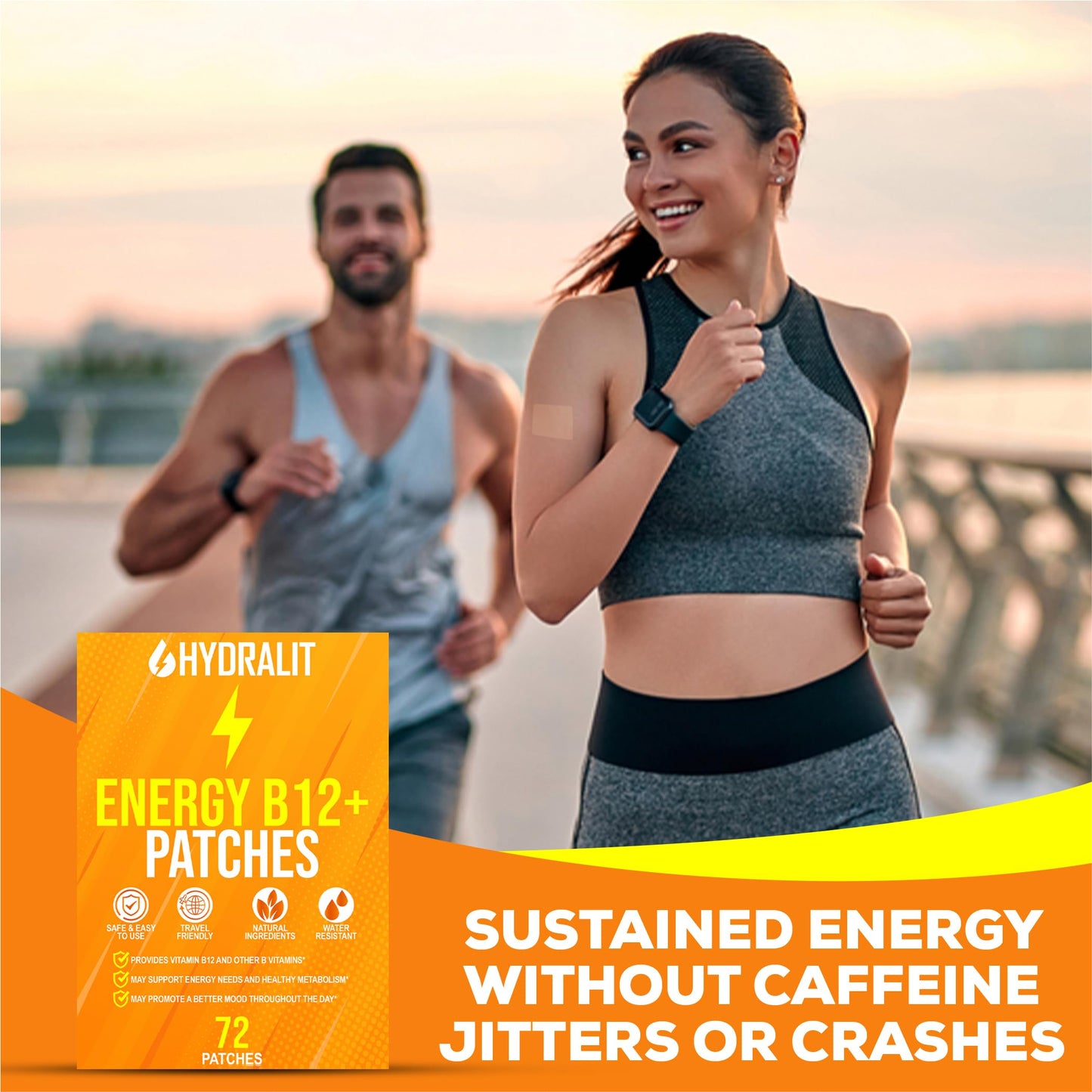 Hydralit Energy Patch for Adults Men Women Topical Daily Wellness Awake B12 Patches Sustained Natural Ingredients Boost Time-Released Formula Long-Lasting Skin Travel Friendly 72 Pack