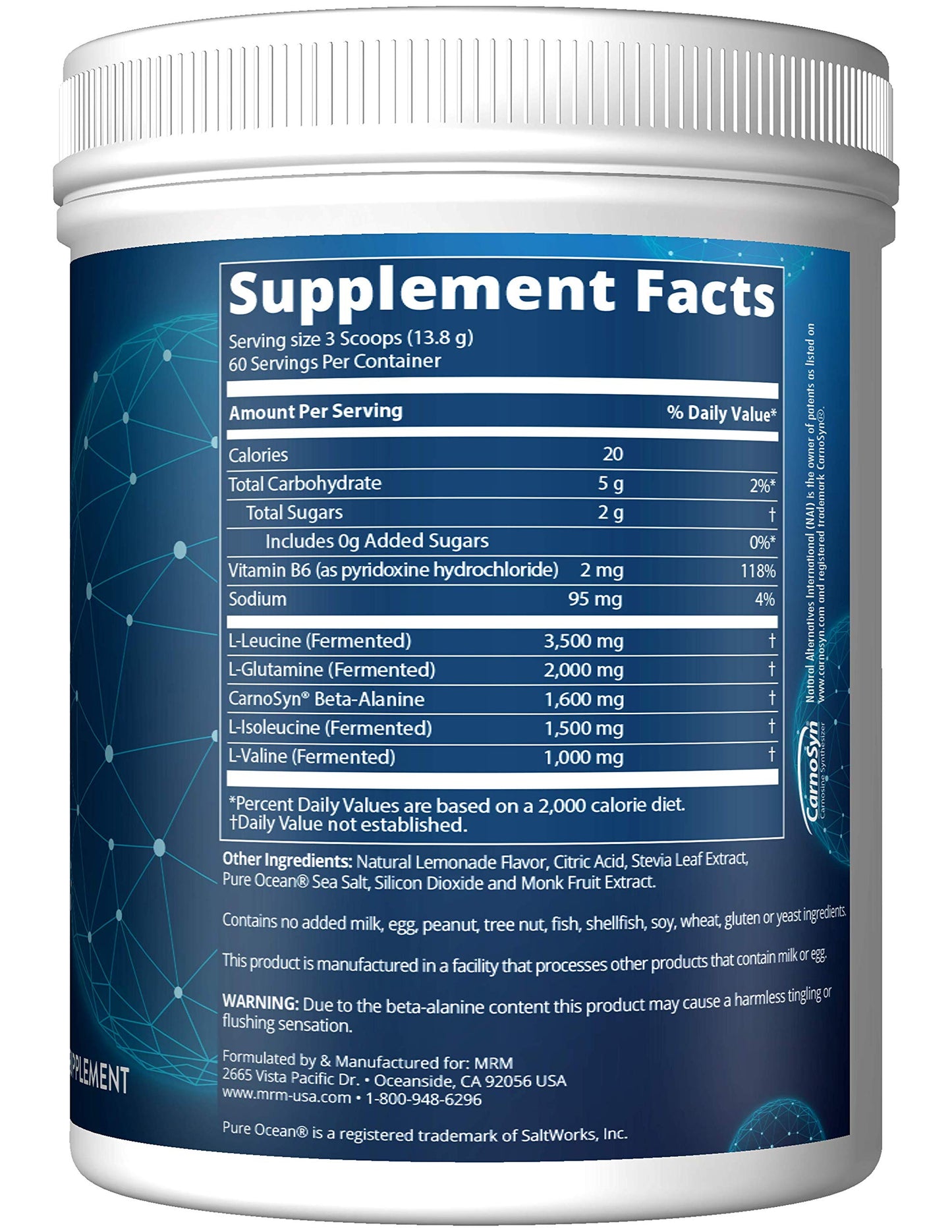 MRM BCAA+G RELOAD Post-Workout Recovery - Lemon, 840g - 60 Servings Per Container