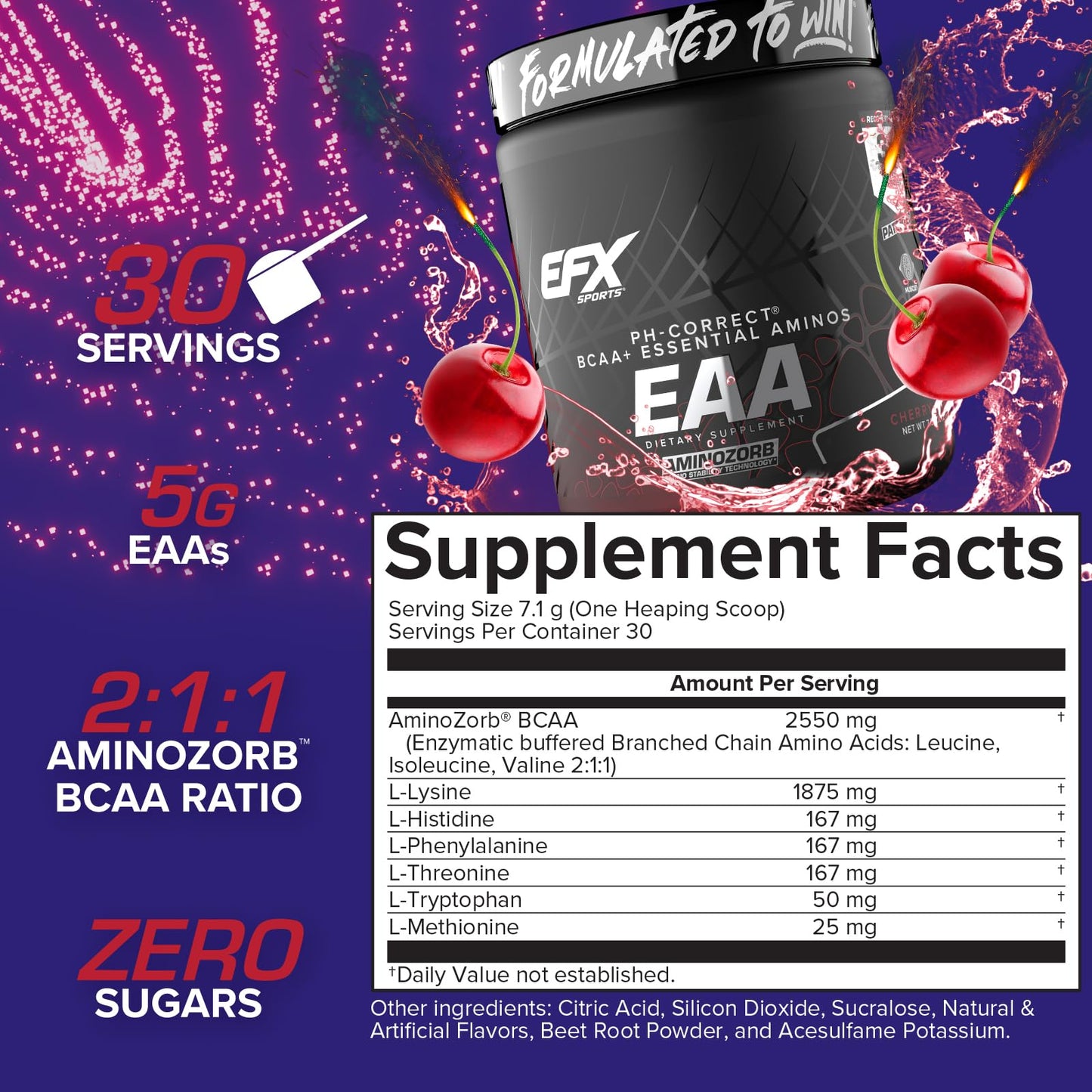 EFX Sports Training Ground EAA | Essential Amino Acids Supplement | Energy & Protein Synthesis | Pre, Intra, or Post Workout | 40 Servings (Cherry Bomb)