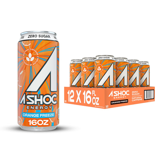 A SHOC Orange Freeze Energy Drink 16 fl oz can Pack of 12