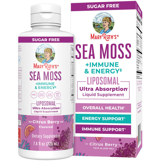 MaryRuth Organics Sea Moss + Immune & Energy Liposomal | Irish Sea Moss | Vitamin B12 | Vitamin E | Elderberry | Rose Hip Oil | Orange Oil | Immune Support Supplement | Vegan | Sugar Free | 7.6 oz