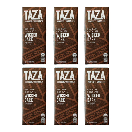 Taza Chocolate Organic Amaze Bar 95 Stone Ground Wicked Dark 25 Ounce 6 Count Vegan
