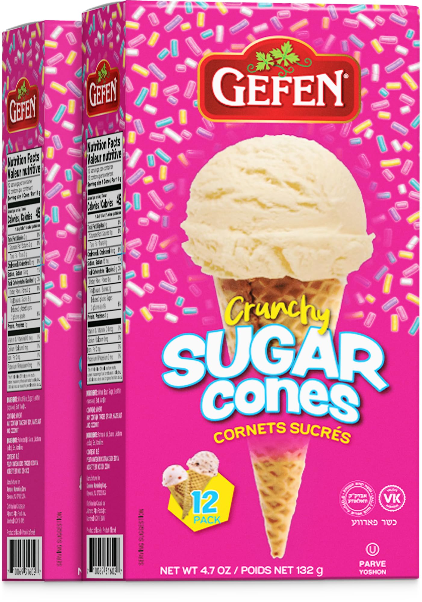Gefen Sugar Cones 2 Pack  24 Cones  Crunchy  Delicious  Sweet Ice Cream Cones  Great for Parties
