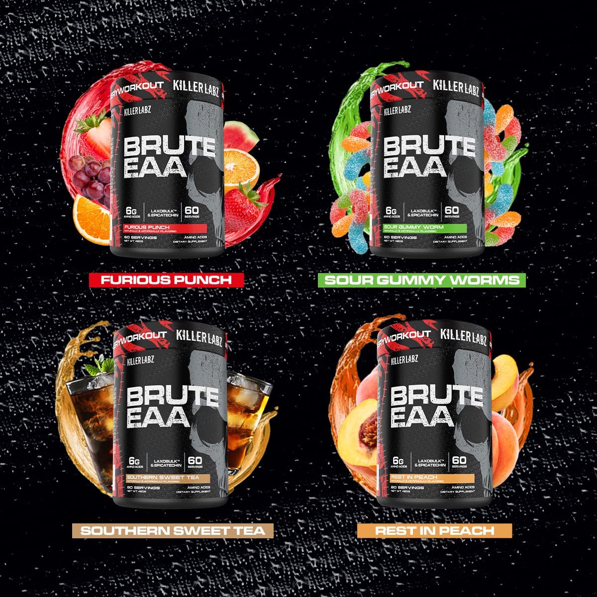 KILLER LABZ Brute EAA Branched Chain & Essential Amino Acids | 6g of Aminos to Accelerate Recovery and Lean Mass Gains 60 Servings (Rest in Peach)