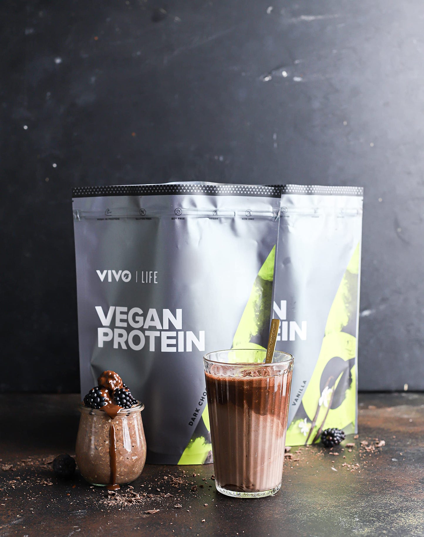 VIVO Vegan Protein Powder - 0.7 oz of Plant-Based Protein per Scoop, 30 Servings (33.8 oz) (Dark Chocolate)