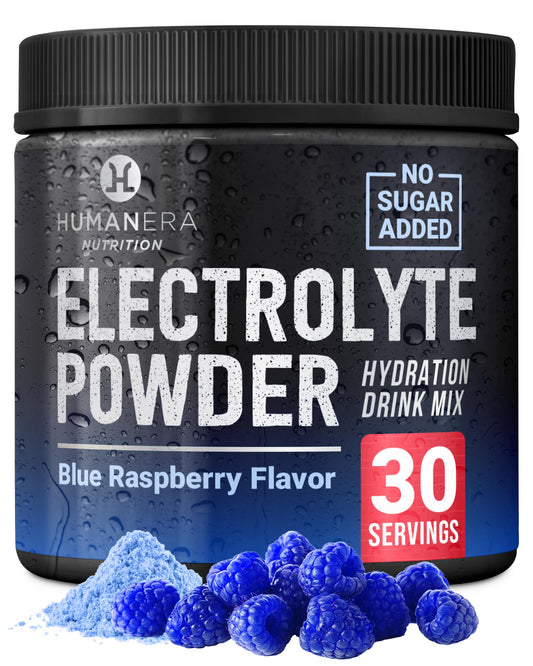 HumanEra Electrolyte Powder Hydration Mix - Blue Raspberry, 30 Servings - No Sugar Electrolyte Powder with Himalayan Sea Salt & Stevia - Drink Mix with Vitamins & Trace Minerals for Hydration