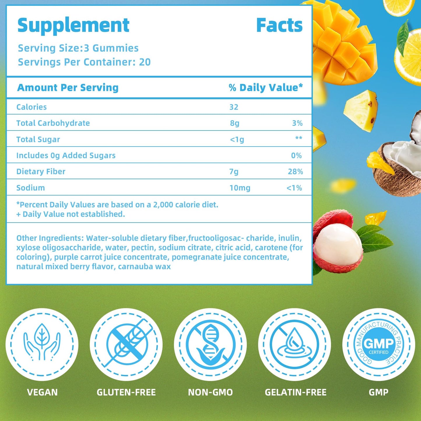 AFXMATE Fiber Supplement Gummies for Adult, 7 g Fiber Sugar Free Vegan & Gluten Free - Digestive Health, Regularity Support 120 Count