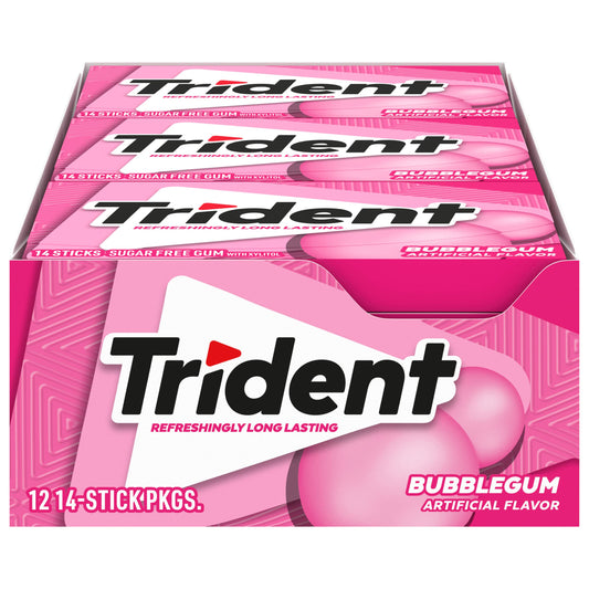 Trident Bubblegum Sugar Free Gum 12 Packs of 14 Pieces 168 Total Pieces