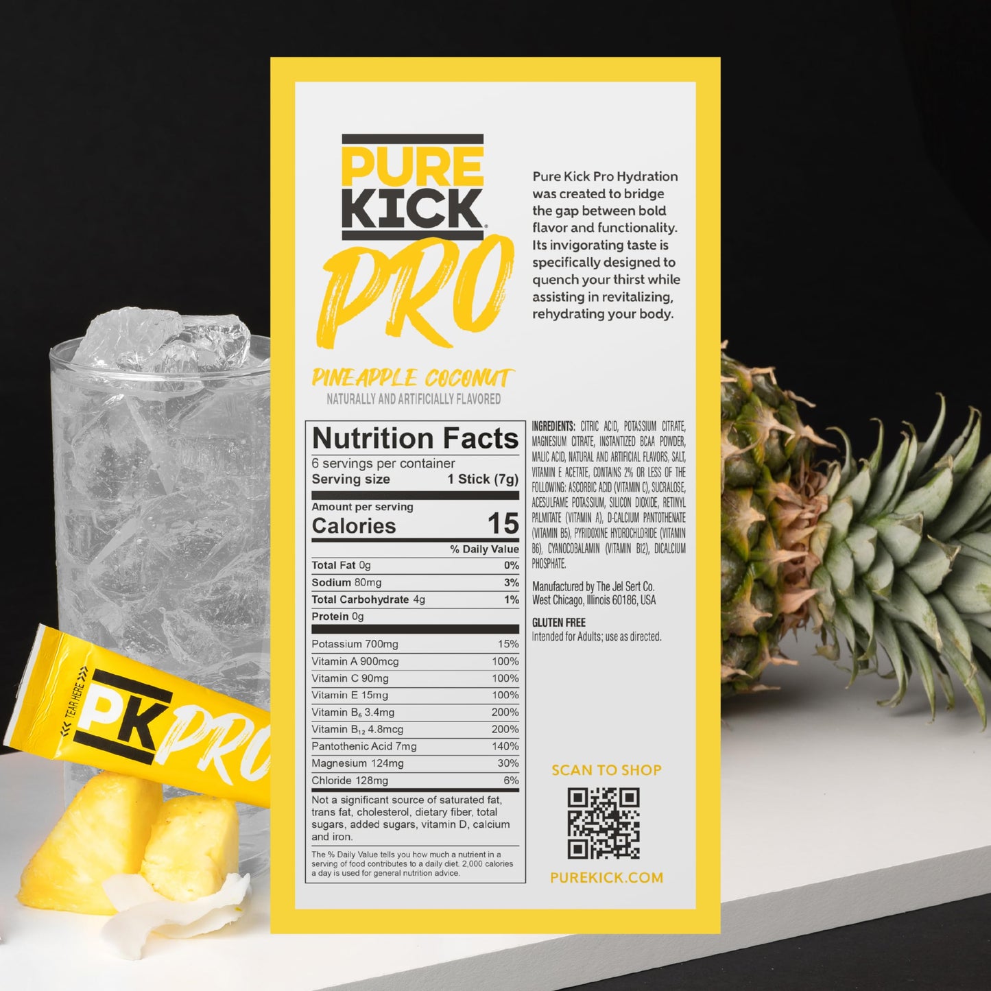 PURE KICK PRO Hydration Electrolyte Drink Mix, Pineapple Coconut, Includes 1 Box with 6 Packets in Each Box
