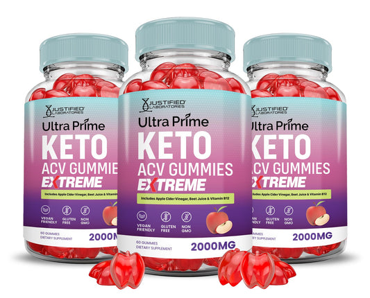 (3 Pack) Ultra Prime Keto ACV Gummies Extreme 2000MG UltraPrime Keto Gummies Apple Cider Vinegar Formulated with Pomegranate Beet Juice Powder B12 Vegan Non GMO 180 Gummys