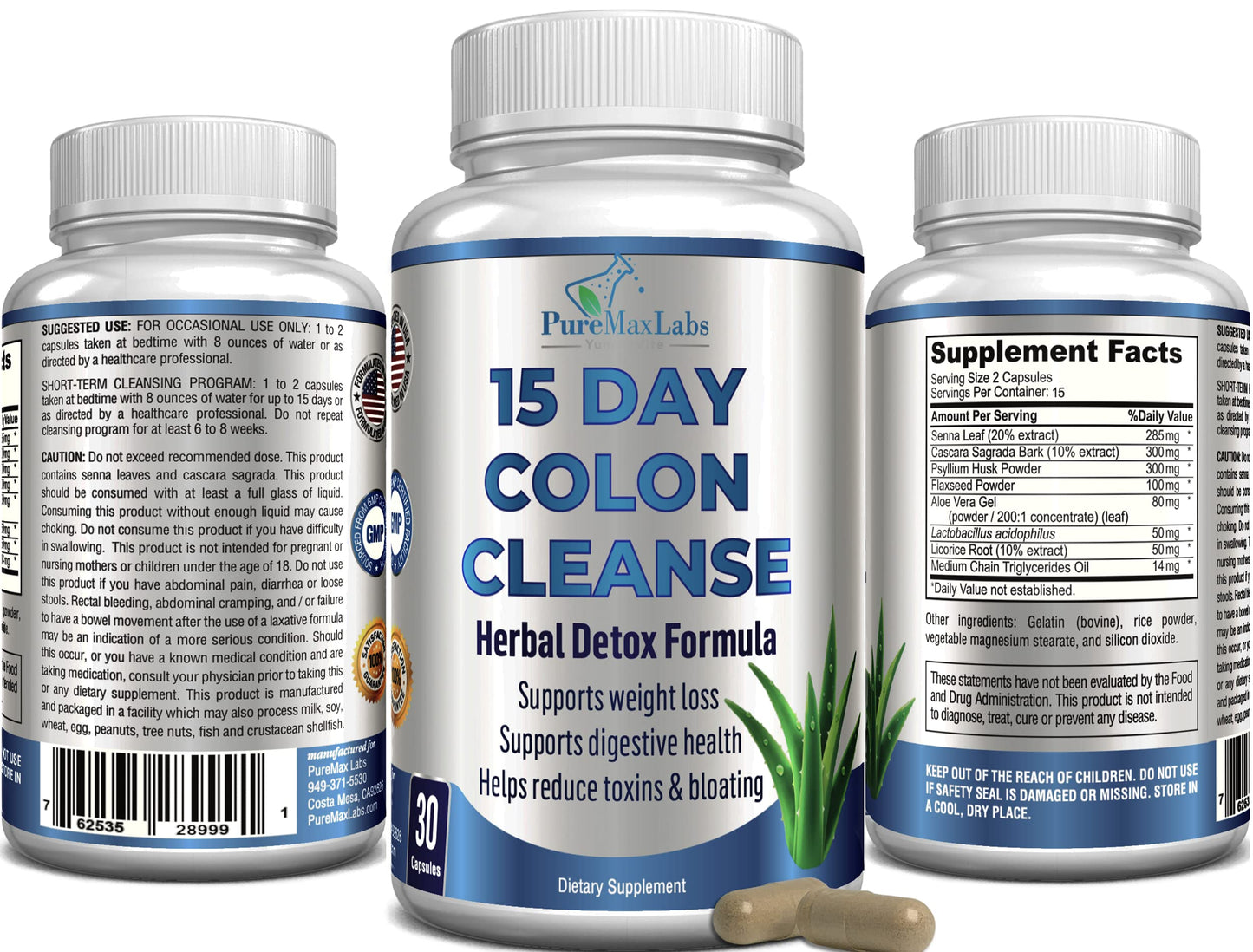 YUMMYVITE 15 Day Colon Cleanse and Detox, Herbal Detox Formula, Supports Weight Loss, Constipation Relief - Boosts Energy. Flush Toxins, Natural Safe Colon Cleanser for Men and Women - 30 Capsules