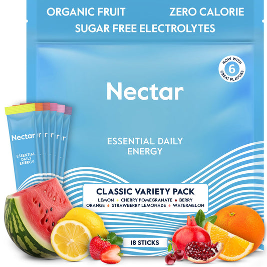 Nectar Energy Booster - Organic Caffeine, B12 & Electrolytes - Sugar Free & Zero Calorie - Healthy Coffee, Energy Drink & Soda Alternative - Hydration & Energy Supplement (Variety 18 Powder Packets)