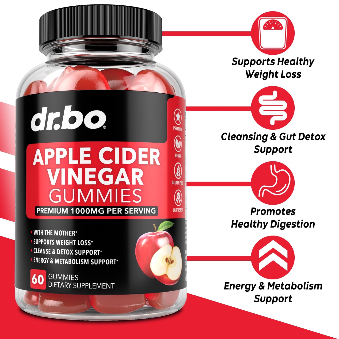 ACV Apple Cider Vinegar Gummies - Natural Support for Advanced Weight Loss, Detox, Cleansing, Digestion Plus Gut Health - ACV Gummies Supplements with 1000MG Apple Cider Vinegar Gummy with The Mother