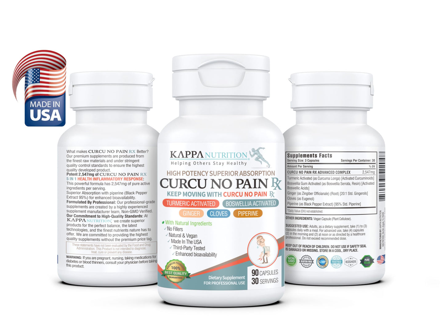 KAPPA NUTRITION Curcu No Pain Rx (90 Capsules) Supports Joints, Muscles.